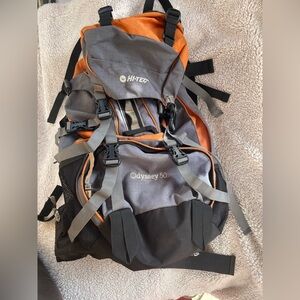 Hi-Tec Gray and Orange Technical Backpack for Outdoor Adventures 50 Liters.